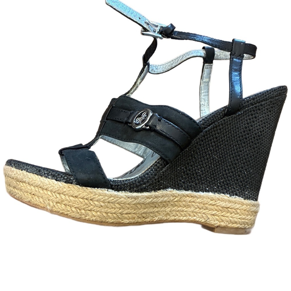 Sam Edelman Karley Wedge Sandals in Black & Tan Size 6.5 - Picture 4 of 9